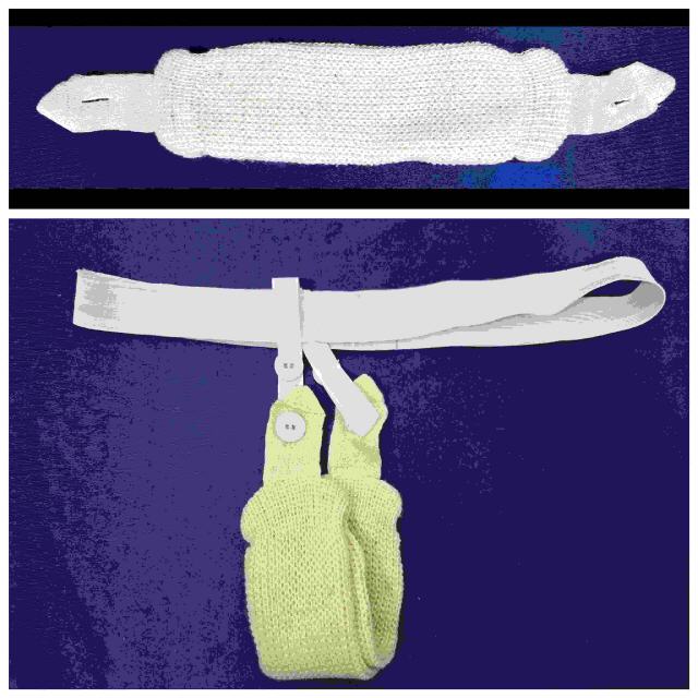 gestrickte Menstruationsbinde und Halter