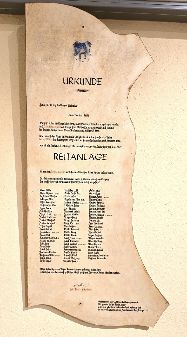 Urkunde Grundsteinlegung Reitanlage